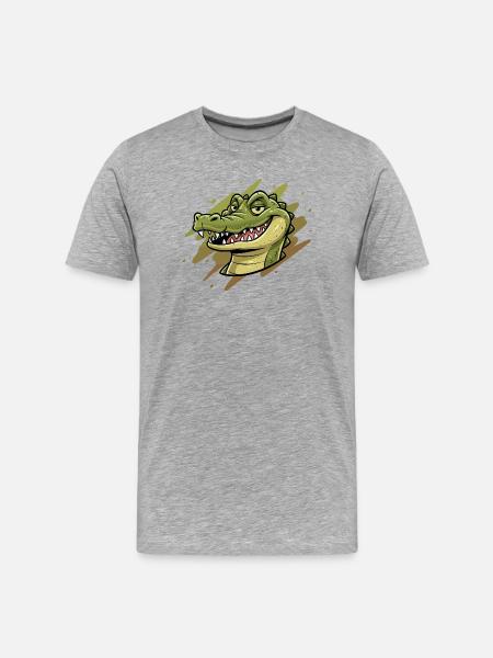 Crocodile Cartoon Head - Men's Premium Organic T-Shirt - heather grey
