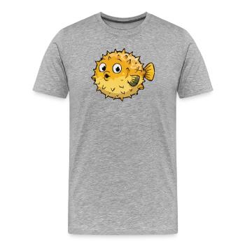 Spherical Puffer Fish Cartoon - Men's Premium Organic T-Shirt - heather grey - Front - Damien (186cm)
