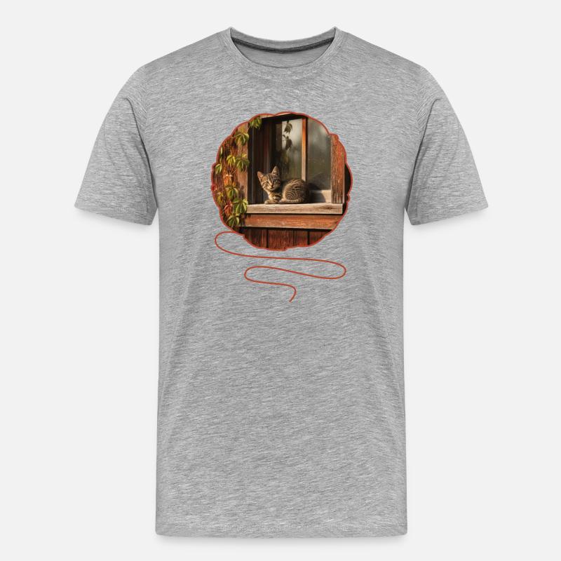 T-Shirt-Design „Katze“ - Männer Premium Bio T-Shirt - Grau meliert