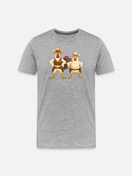 Rooster and chicken in Wild West - Men's Premium Organic T-Shirt - heather grey