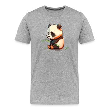 Panda triste avec panda triste en bambou - T-shirt bio Premium Homme - gris chiné - Devant - Damien (186cm)