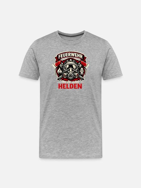 Nur echte Helden der Feuerwehr - Männer Premium Bio T-Shirt - Grau meliert