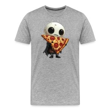 Creepy Cute Pizza Pepperoni - Männer Premium Bio T-Shirt - Grau meliert - Vorne - Damien (186cm)
