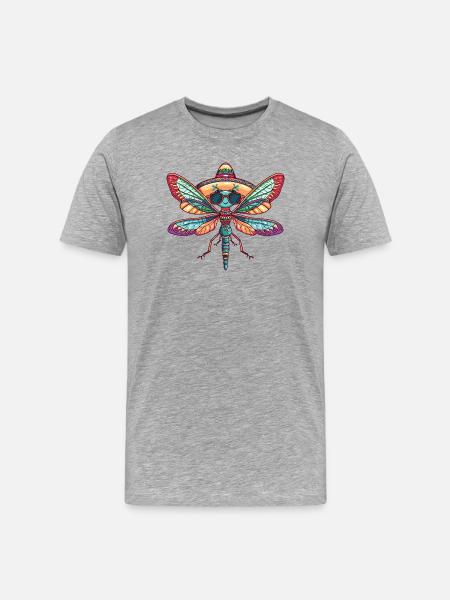 Libelle Lustig Sombrero - Männer Premium Bio T-Shirt - Grau meliert