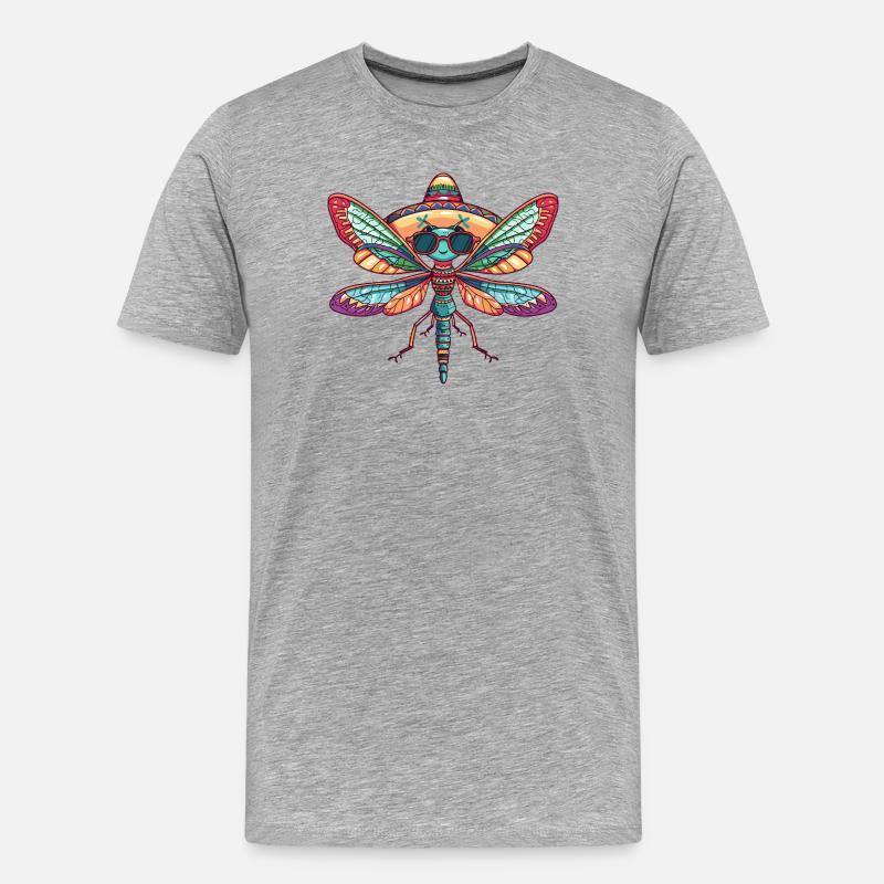 Libelle Lustig Sombrero - Männer Premium Bio T-Shirt - Grau meliert