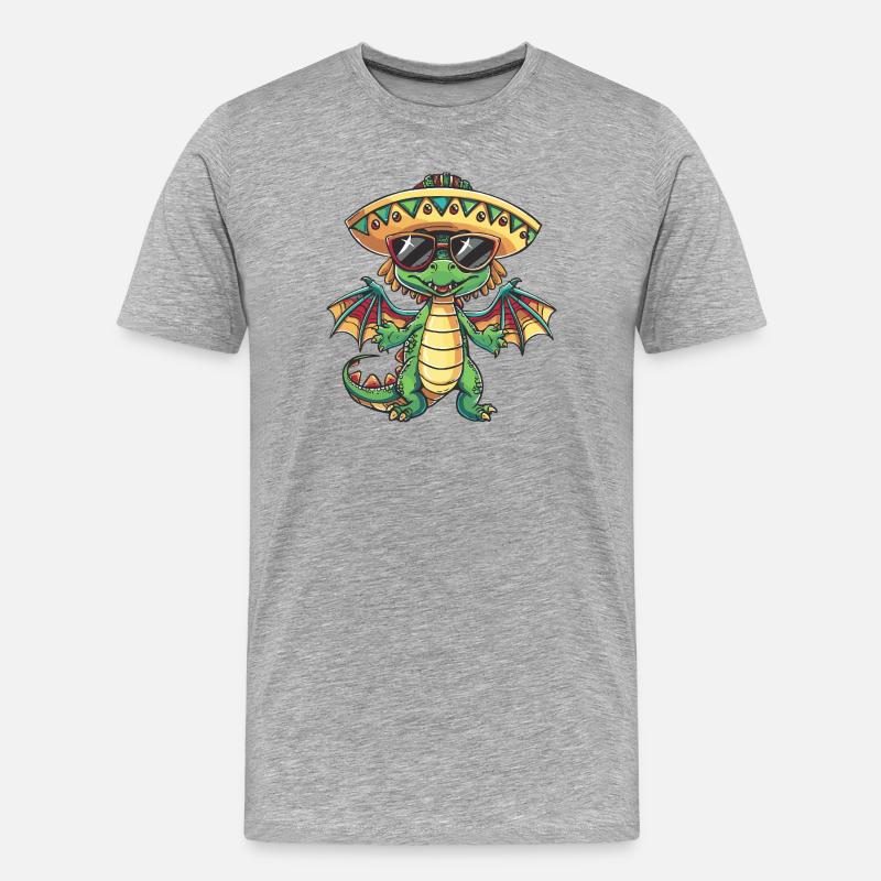 Drache Lustig Sombrero - Männer Premium Bio T-Shirt - Grau meliert