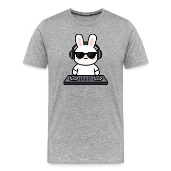 Hase Kaninchen als Dj am Mischpult - Männer Premium Bio T-Shirt - Grau meliert - Vorne - Damien (186cm)