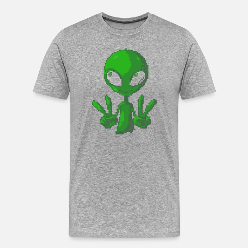 Pixel grünes Alien-Peace-Zeichen-Tee - Männer Premium Bio T-Shirt - Grau meliert