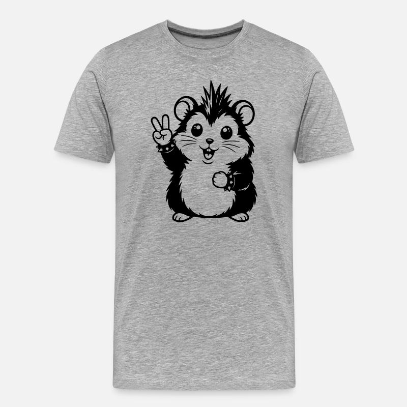 Punker Hamster mit Peace Zeichen - Männer Premium Bio T-Shirt - Grau meliert