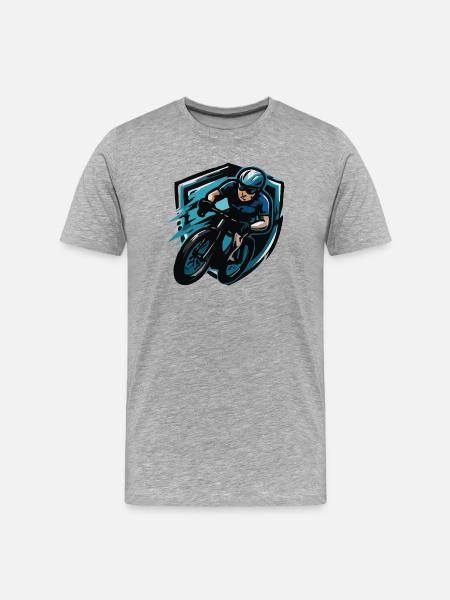Fahrrad Biker Comic Wappen - Männer Premium Bio T-Shirt - Grau meliert