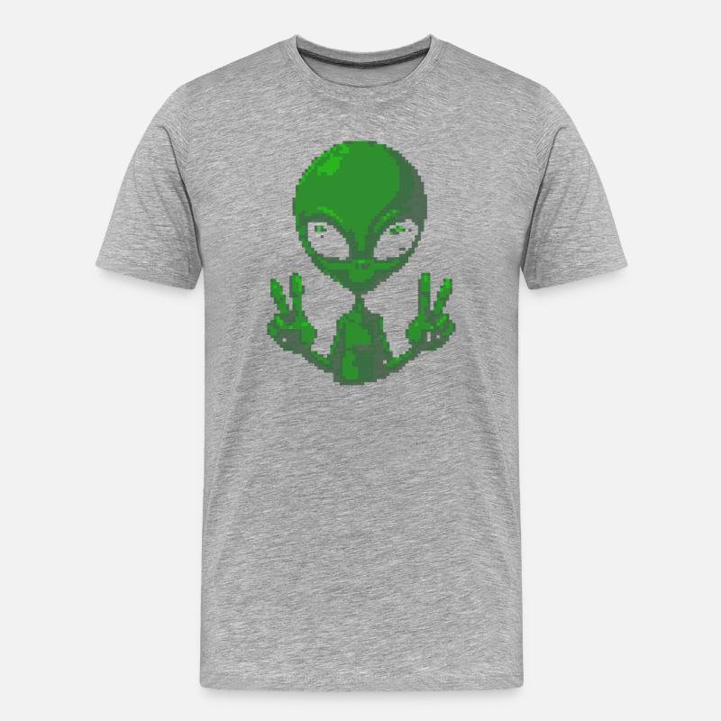 Pixel Alien Friedenszeichen-Tee - Männer Premium Bio T-Shirt - Grau meliert