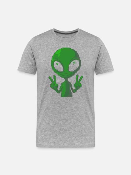 Pixel Alien Peace Sign - Men's Premium Organic T-Shirt - heather grey