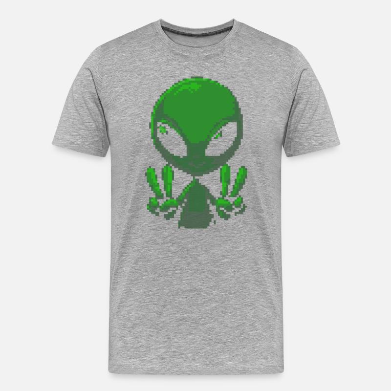 Pixel grünes Alien-Friedenszeichen - Männer Premium Bio T-Shirt - Grau meliert