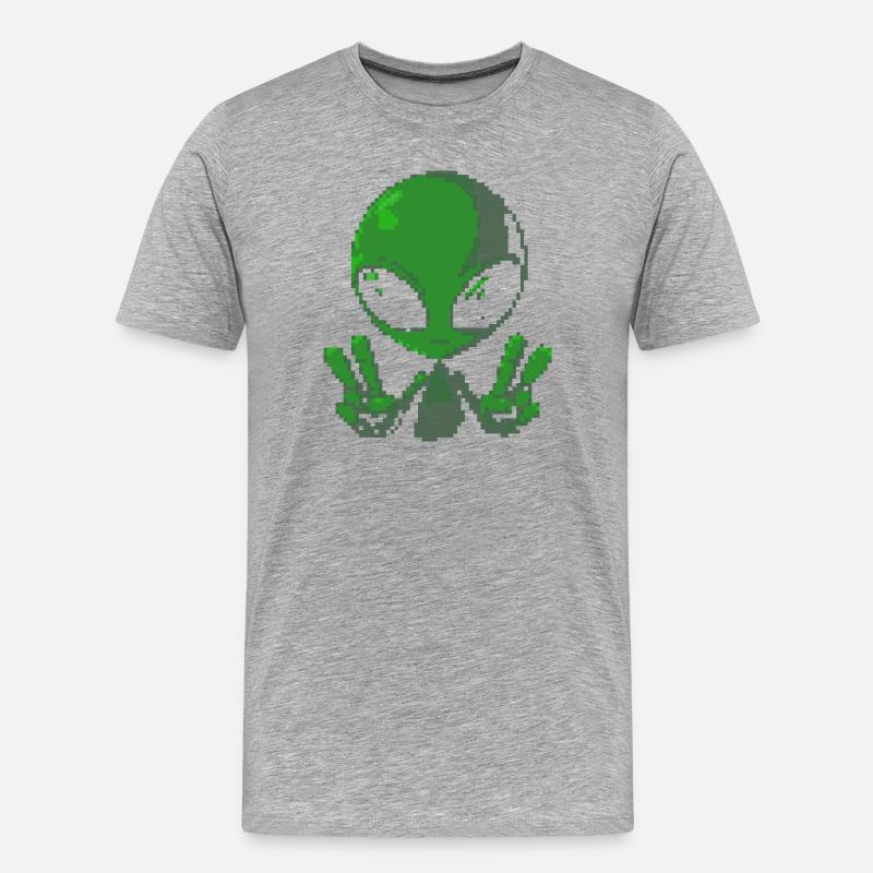 Pixel grünes Alien-Friedenszeichen - Männer Premium Bio T-Shirt - Grau meliert