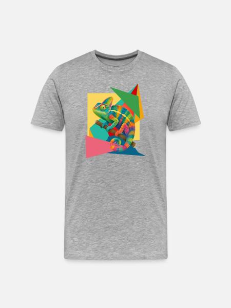 Buntes Chamäleon Geometrie Kunst  - Männer Premium Bio T-Shirt - Grau meliert