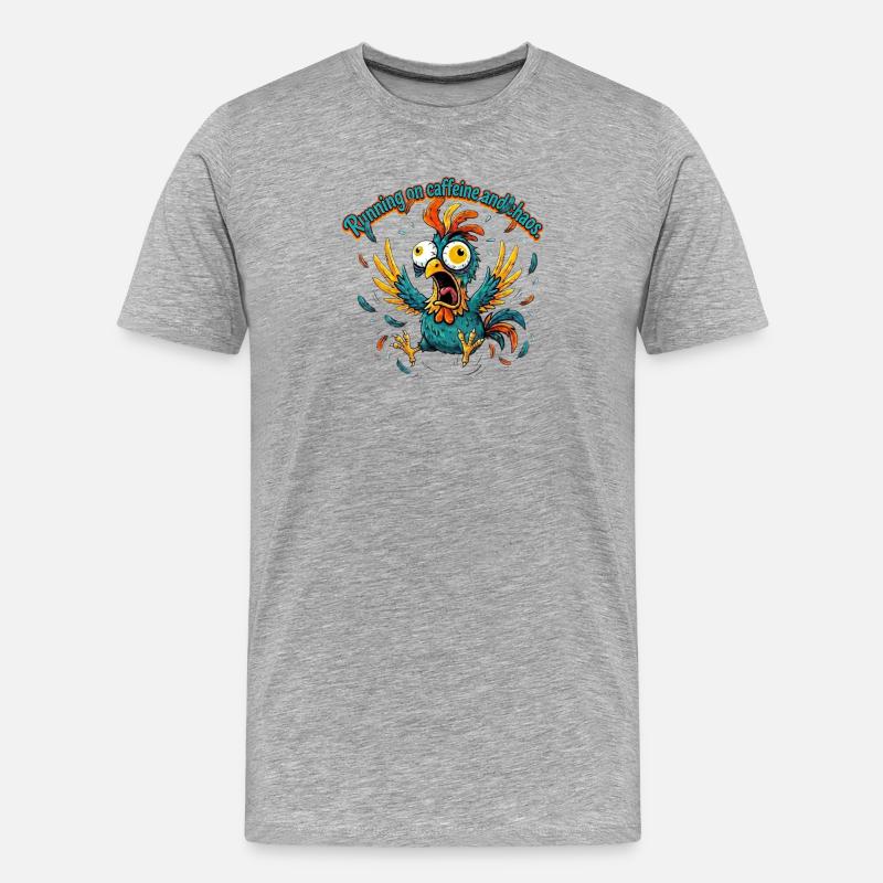 Kaffee und Chaos Hahn-Design - Männer Premium Bio T-Shirt - Grau meliert
