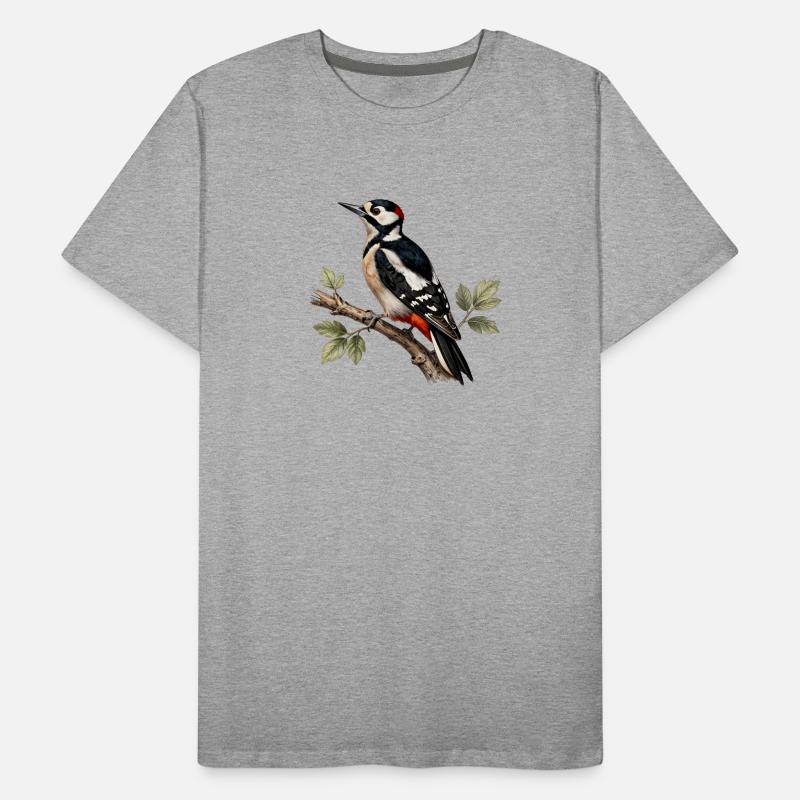 Great spotted woodpecker on branch Men's Premium Organic T-Shirt