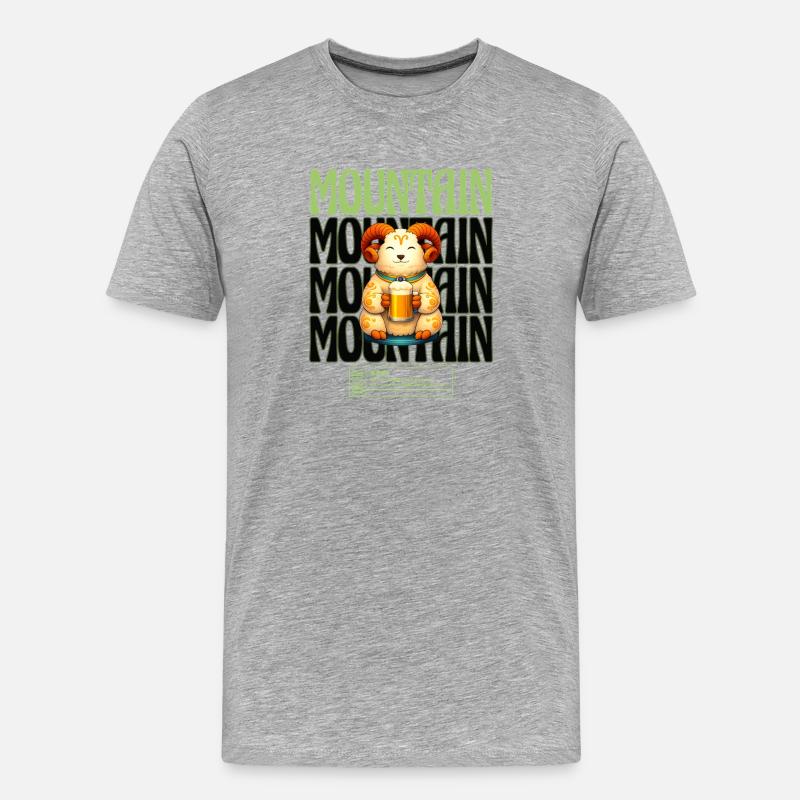 Bergbock mit Bierkrug Illustration - Männer Premium Bio T-Shirt - Grau meliert
