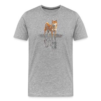Shiba Inu with water reflection - Men's Premium Organic T-Shirt - heather grey - Front - Damien (186cm)