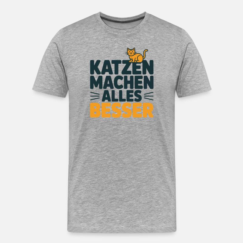Katzen machen alles besser - Männer Premium Bio T-Shirt - Grau meliert