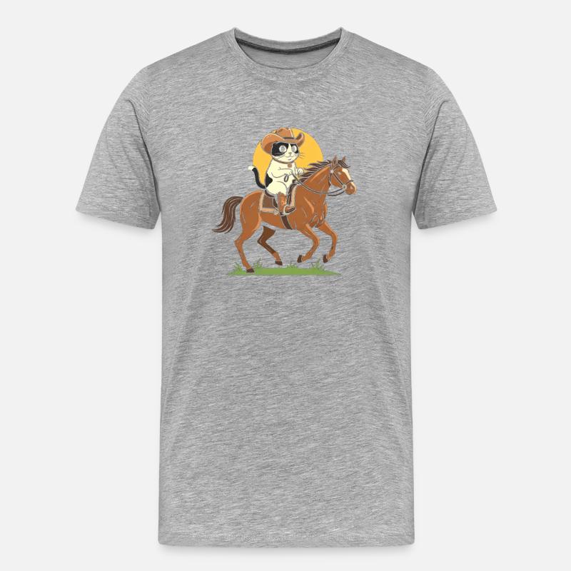 Katzen-Cowboy auf Pferd - Männer Premium Bio T-Shirt - Grau meliert