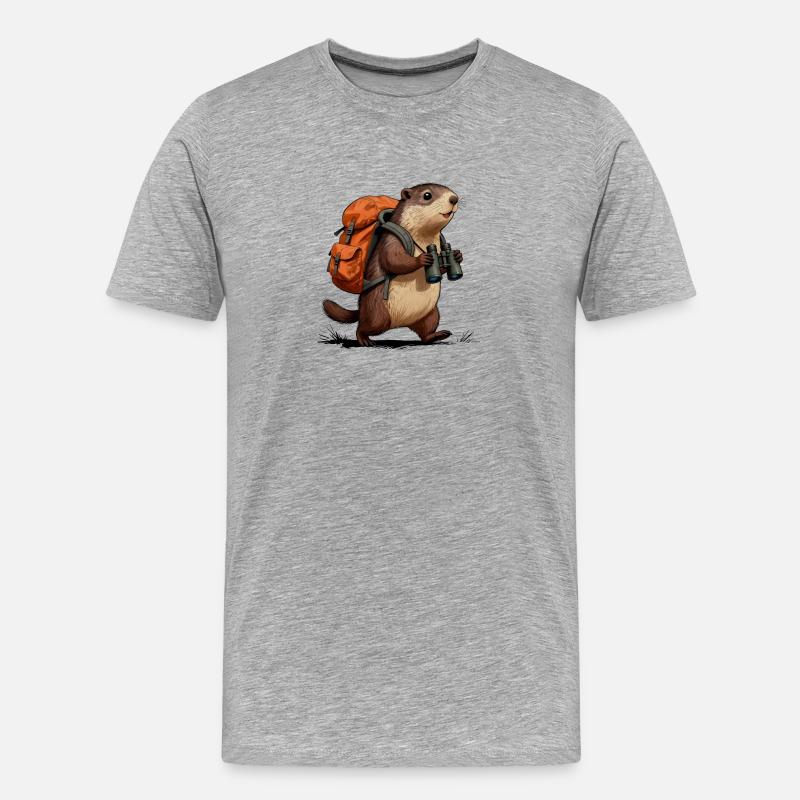 Erkundung von Murmeltrottern Wandern - Männer Premium Bio T-Shirt - Grau meliert