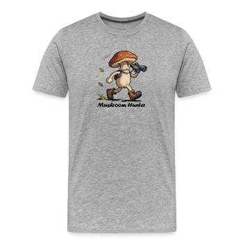 Mushroom with binoculars, mushroom hunter - Men's Premium Organic T-Shirt - heather grey - Front - Damien (186cm)