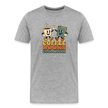Coffee Books Good Moods Retro Leseratte - Männer Premium Bio T-Shirt - Grau meliert - Vorne - Damien (186cm)
