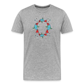 Koi-Kreis aus Neonblau und Rot - Männer Premium Bio T-Shirt - Grau meliert - Vorne - Damien (186cm)