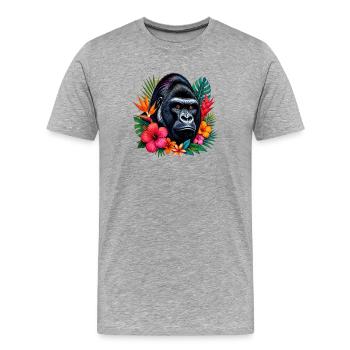 Gorille aux fleurs - T-shirt bio Premium Homme - gris chiné - Devant - Damien (186cm)