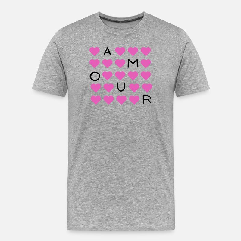 Rosa Herzgrid Muster - Männer Premium Bio T-Shirt - Grau meliert