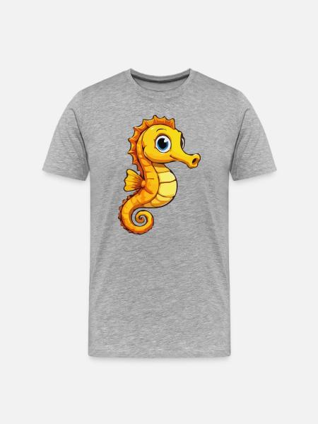 Kuscheliges Seepferdchen Cartoon - Männer Premium Bio T-Shirt - Grau meliert