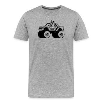 Einhorn im Monstertruck - Männer Premium Bio T-Shirt - Grau meliert - Vorne - Damien (186cm)