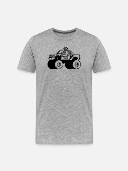 Einhorn im Monstertruck - Männer Premium Bio T-Shirt - Grau meliert