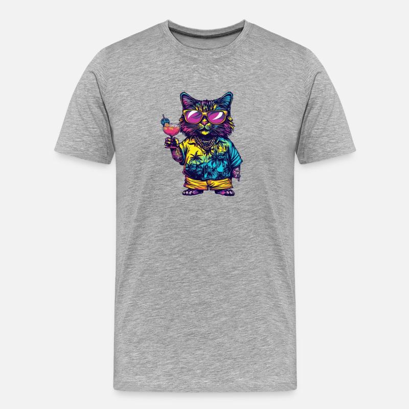 Katze Comic Sommer - Männer Premium Bio T-Shirt - Grau meliert