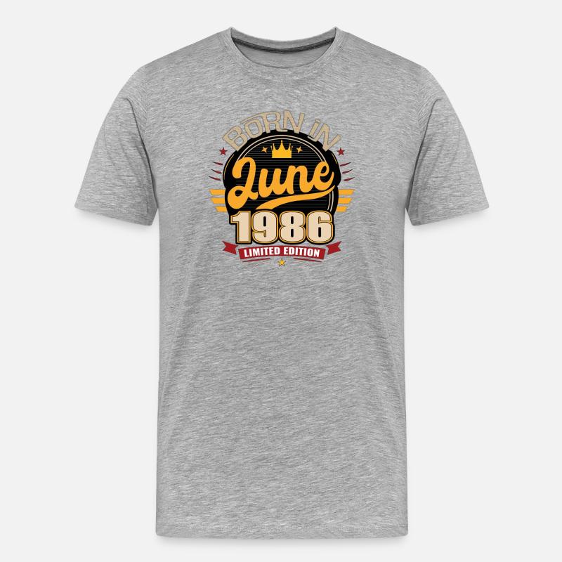 Geboren im Juni 1986 - Männer Premium Bio T-Shirt - Grau meliert