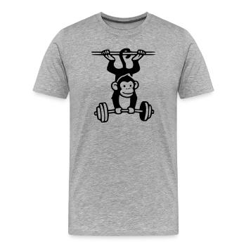 Primate Power - Gym Affe  - Männer Premium Bio T-Shirt - Grau meliert - Vorne - Damien (186cm)