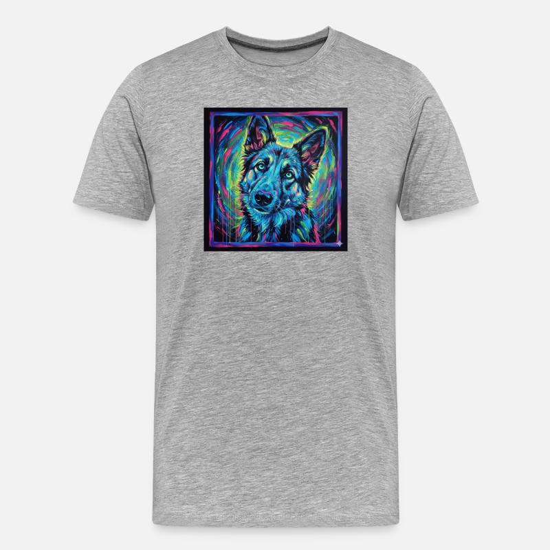 Neon-Wolfsblick - Männer Premium Bio T-Shirt - Grau meliert