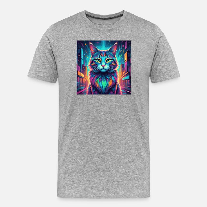 Chat néon - T-shirt bio Premium Homme - gris chiné