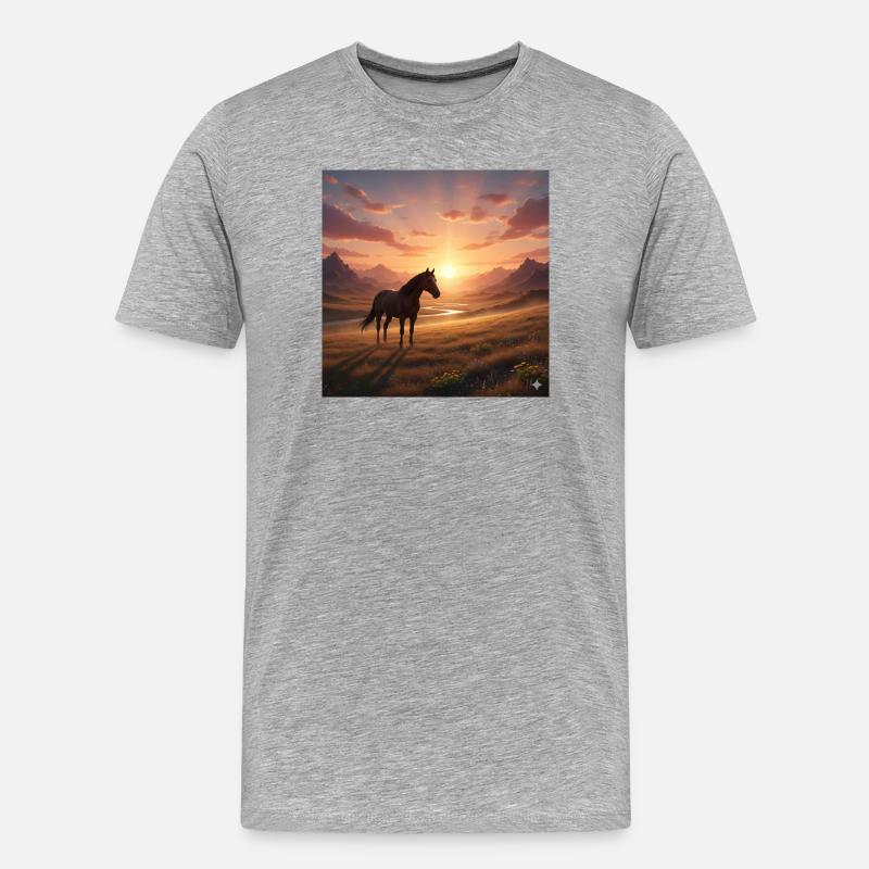 Sonnenuntergangs-Pferd im Bergtal - Männer Premium Bio T-Shirt - Grau meliert
