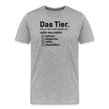 aktuelles Tier - Männer Premium Bio T-Shirt - Grau meliert - Vorne - Damien (186cm)