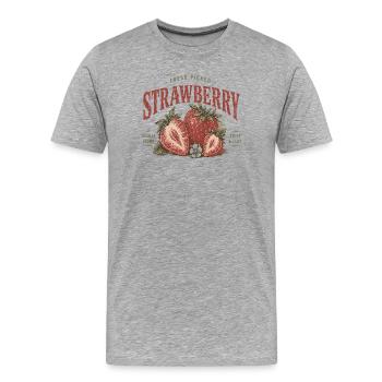 Vintage Erdbeer Label Druck - Männer Premium Bio T-Shirt - Grau meliert - Vorne - Damien (186cm)