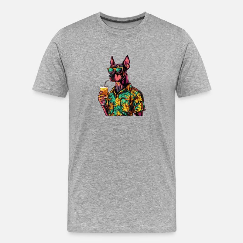 Dobermann Hund Comic Sommer - Männer Premium Bio T-Shirt - Grau meliert