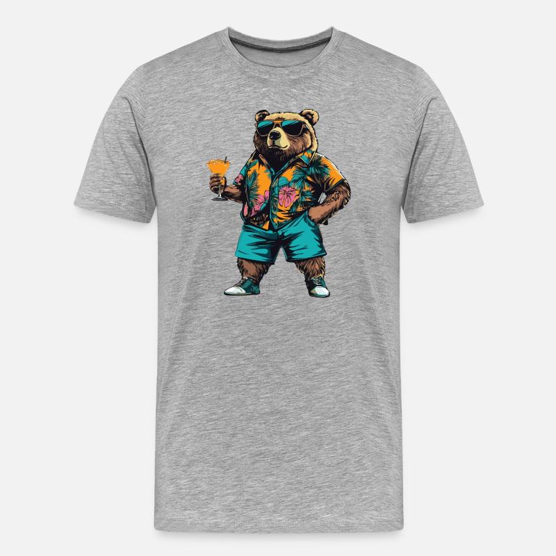 Bär Comic Sommer - Männer Premium Bio T-Shirt - Grau meliert