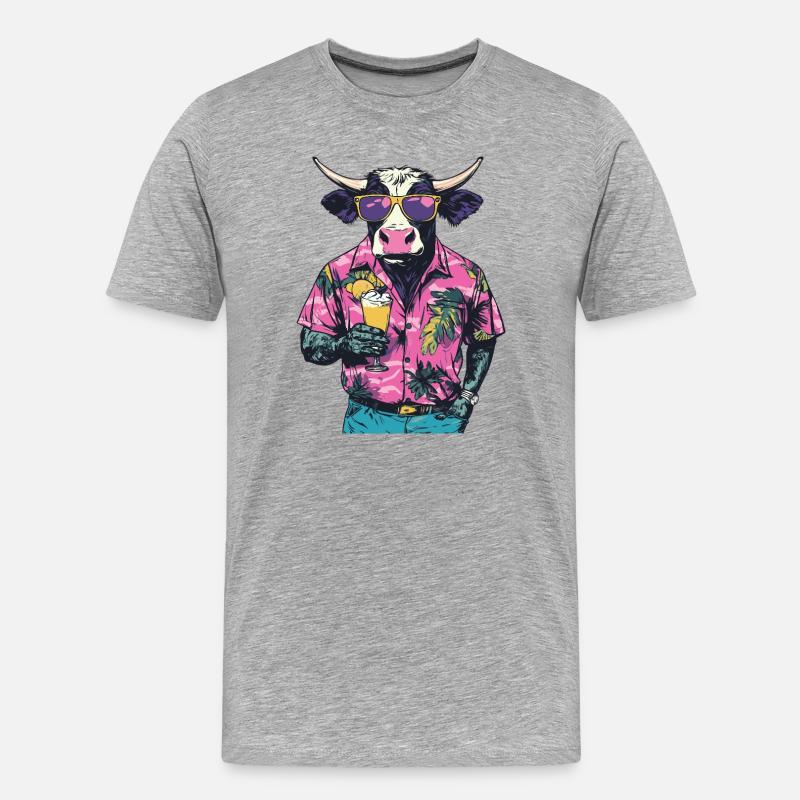 Kuh Comic Sommer - Männer Premium Bio T-Shirt - Grau meliert