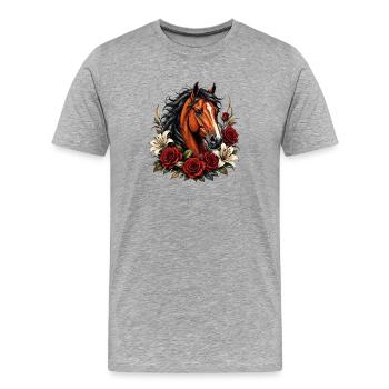 Horse face with rose frame - Men's Premium Organic T-Shirt - heather grey - Front - Damien (186cm)