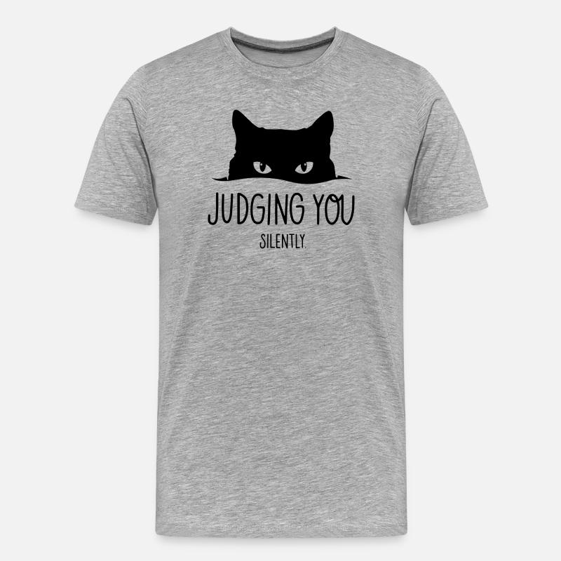 Black Cat Judging You Silently - Männer Premium Bio T-Shirt - Grau meliert