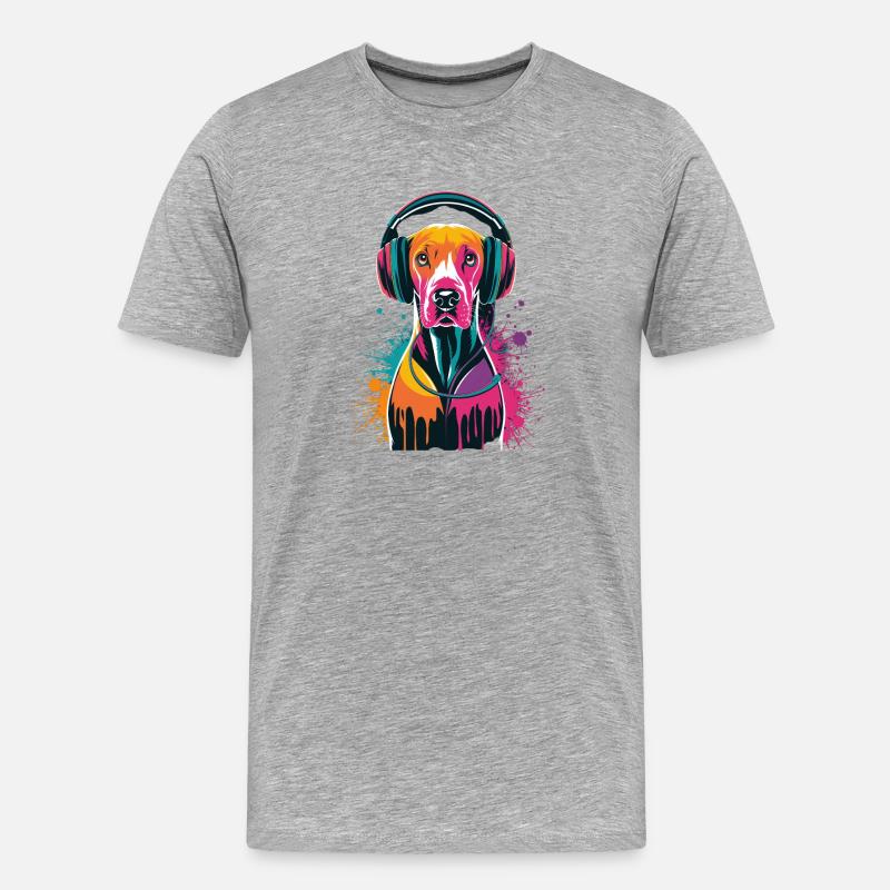 Viszla mit Kopfhörer - Männer Premium Bio T-Shirt - Grau meliert