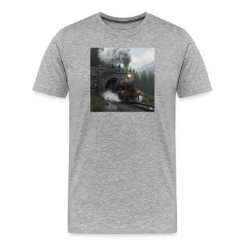 Dampfzug durch den Wald am Tunnel - Männer Premium Bio T-Shirt - Grau meliert - Vorne - Damien (186cm)