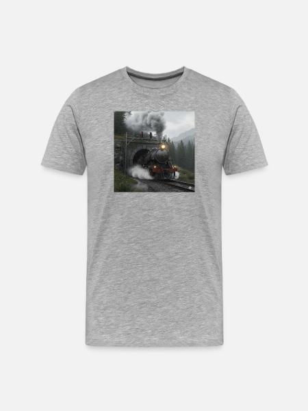 Dampfzug durch den Wald am Tunnel - Männer Premium Bio T-Shirt - Grau meliert